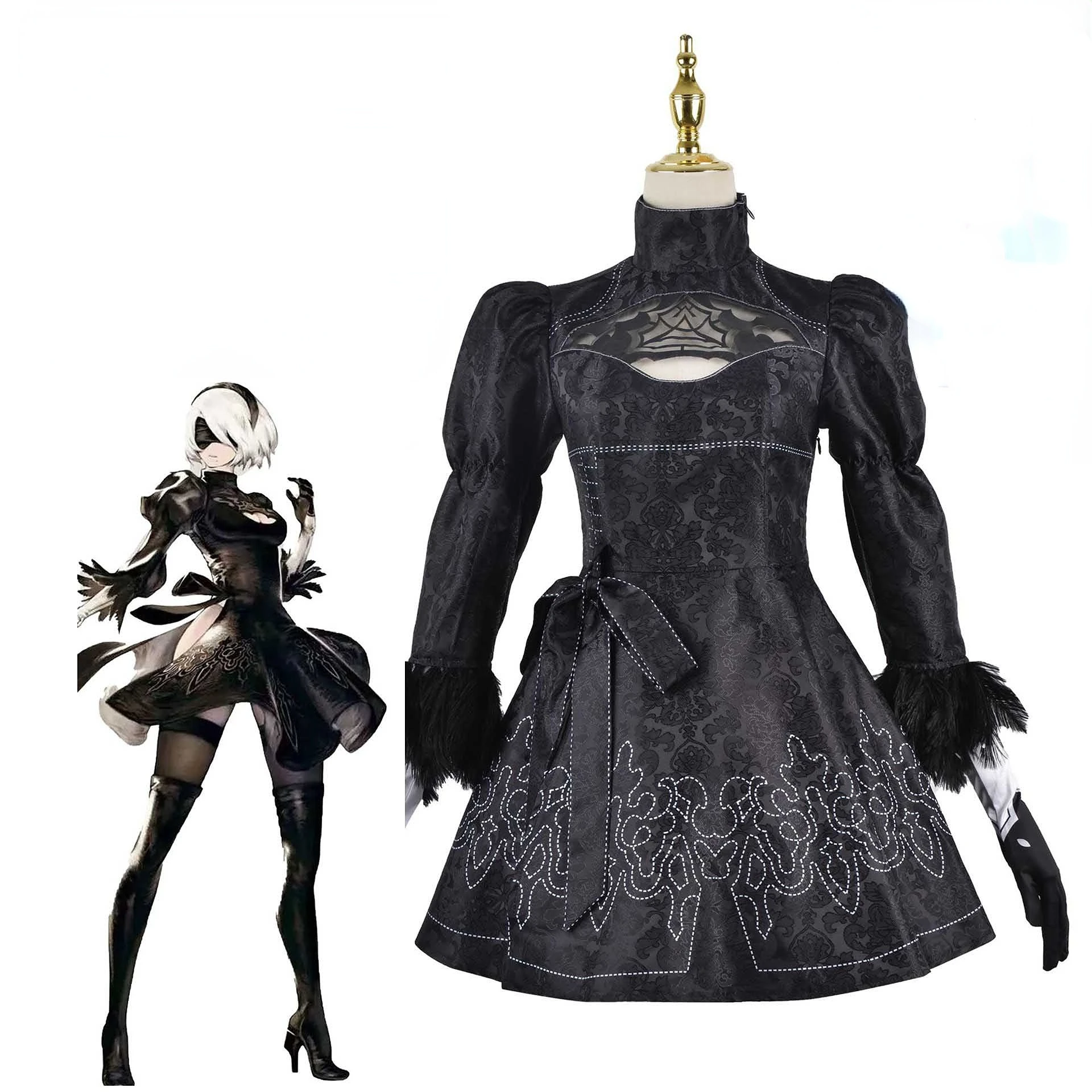 

Костюм для косплея Nier Automata Yorha 2B, Женский костюм аниме, Маскировочный костюм, нарядный костюм для Хэллоуина, черное платье для вечевечерние д...