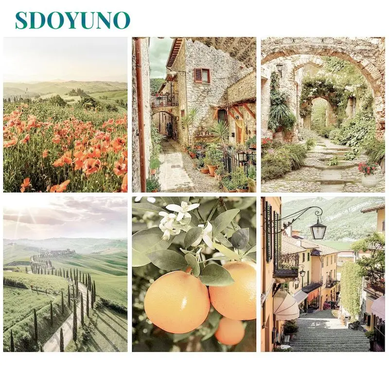 

SDOYUNO Pictures By Number Scenery Kits DIY Painting By Numbers Tree and Door Drawing On Canvas Hand Painted Art Gift Home Decor
