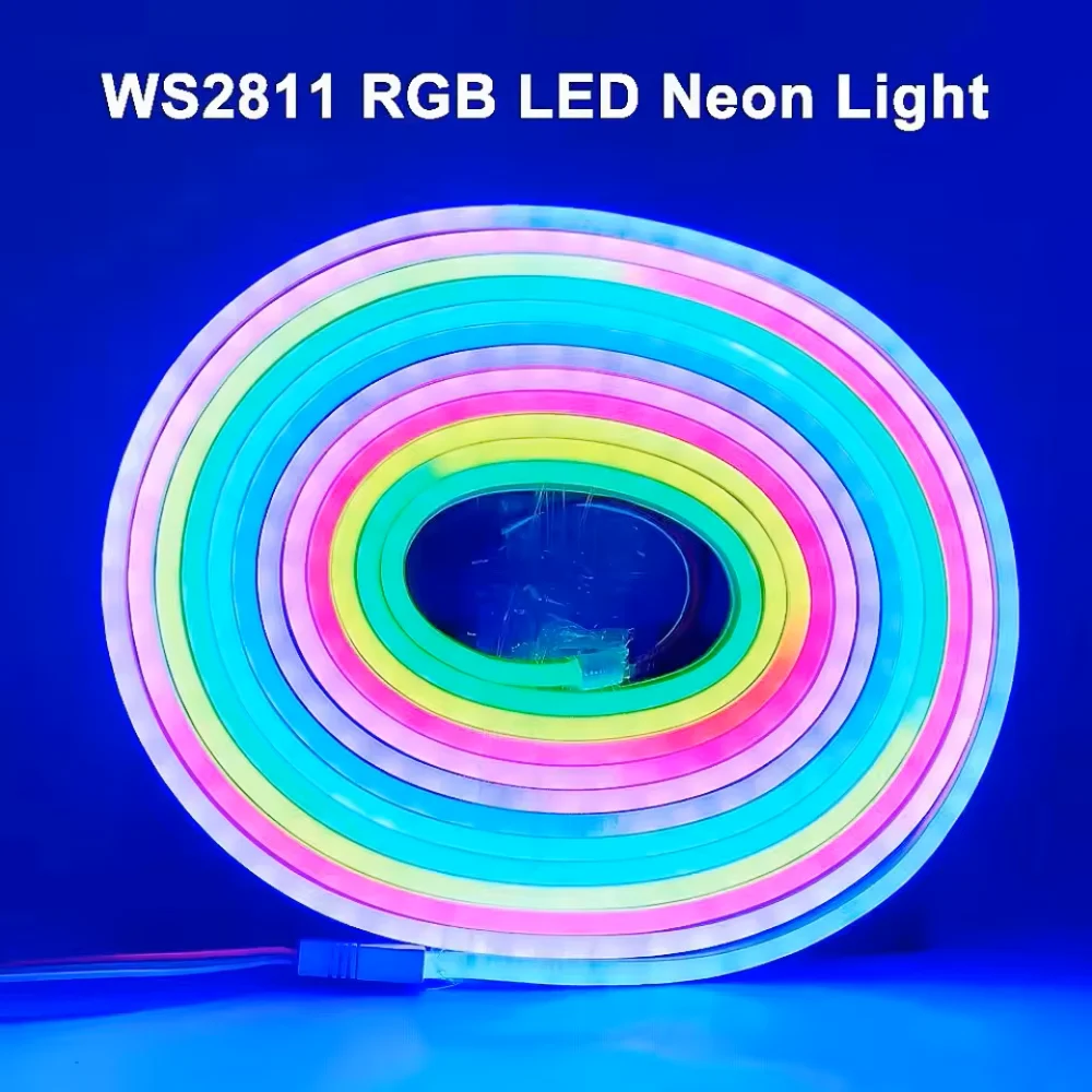 Фото T0612 5050 Полноцветный DC5V DC12V WS2811 Светодиодный неоновый свет с силиконовой веревкой Неоновый свет RGBIC Гибкий IP67 Водонепроницаемое украшение №1