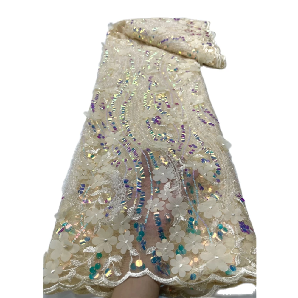 

LJ High Quality Africa Flower Design Tulle Laces Wholesale Nice Net Mesh Textile For Women Clothes Sewing Sequins Laces 2023