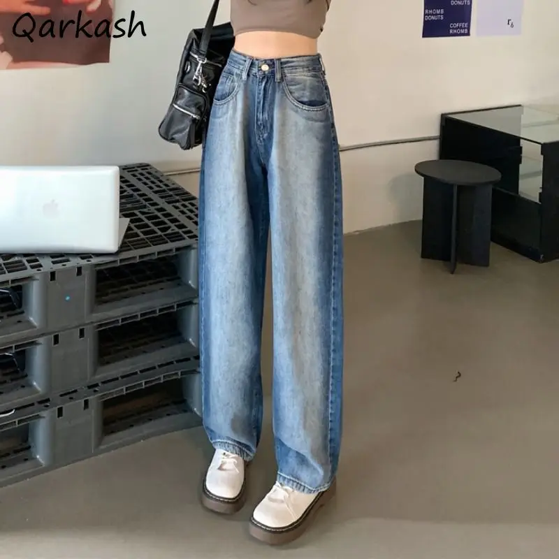 

Wide Leg Jeans Women Washed Vintage Simple BF Style Fashion College Spring All-match High Waist Street Bottom Leisure Feminino