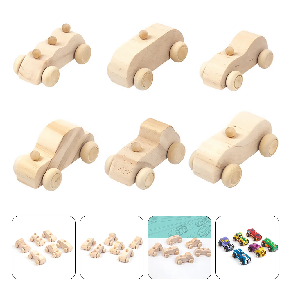 

6 Pcs Educational Toys Car Painting Wood Puzzle Unfinished Graffiti Wooden Child