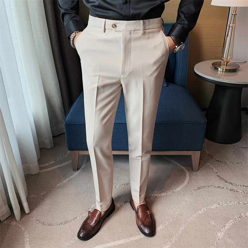 

2022 New Men's Suit Pants Solid Color Casual Business Dress Pants Slim Suit Trousers Quality Men's Classic Groom Wedding Pants