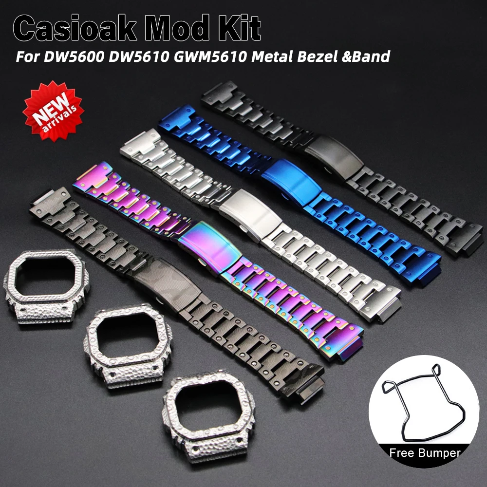 Titanium Alloy Modification Kit For Casioak  DW5600 DW5610 GWM5610 Metal Bezel Case Frame Steel Band Retrofit Accessaries Kit