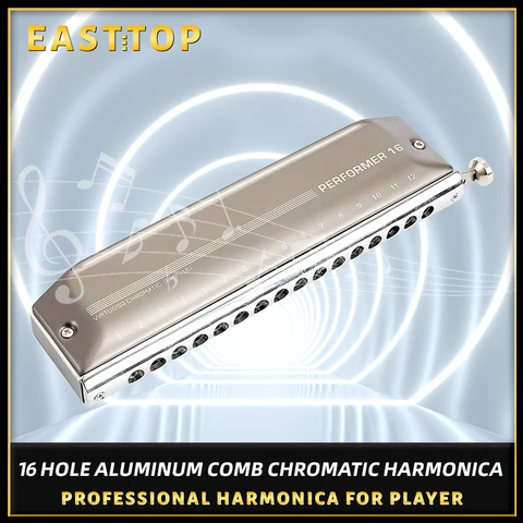 Новый хроматический алюминиевый гребневой гармоник East top, стандартная, 16 отверстий 64 тона ротовой орган, новый стиль, профессиональная гармоника для плеера, подарок