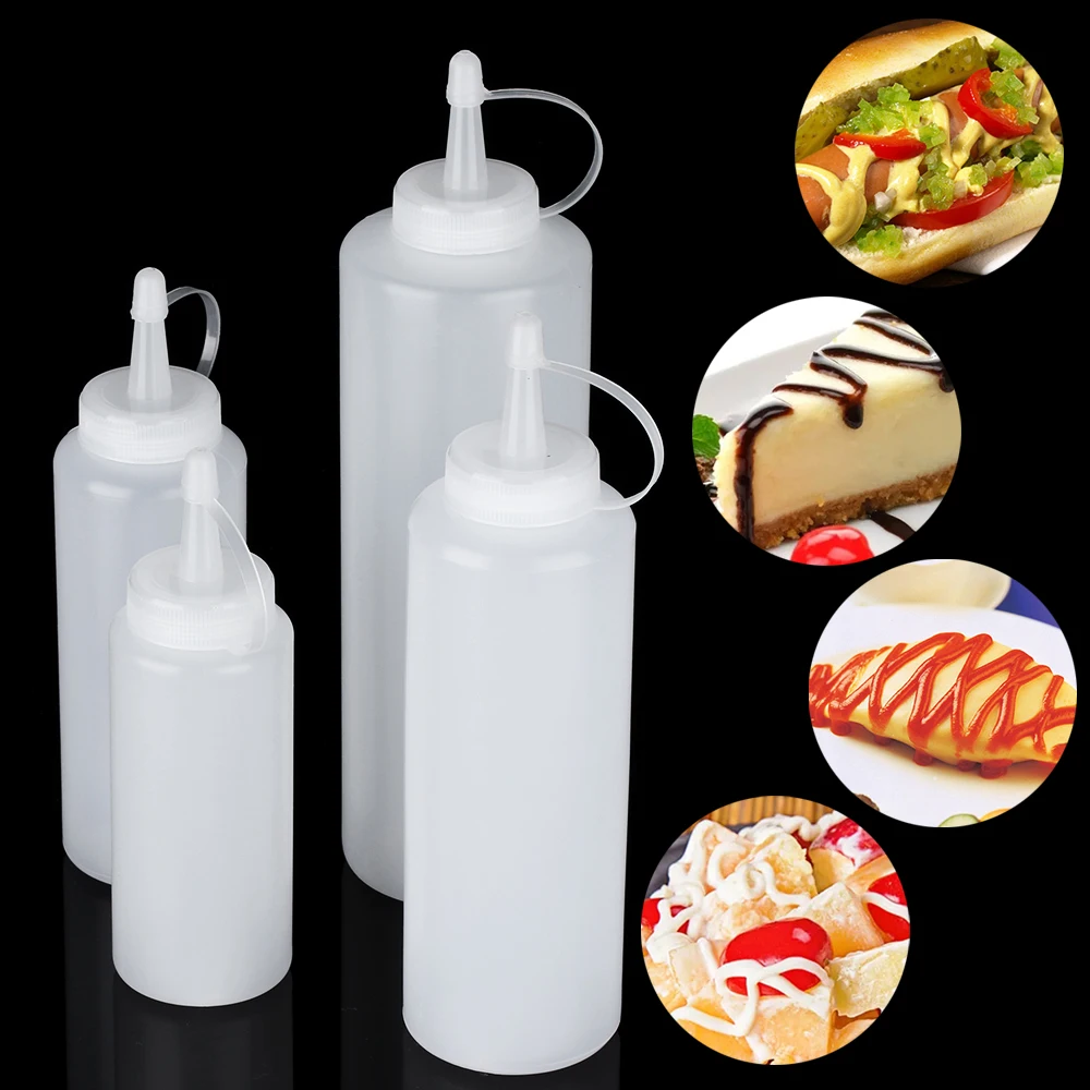 

1PCS Empty Plastic Squeeze Bottle With Cap Scaled Dispenser Bottle Bread Dessert Baking Tool Cake Decorating Kitchen Accessories