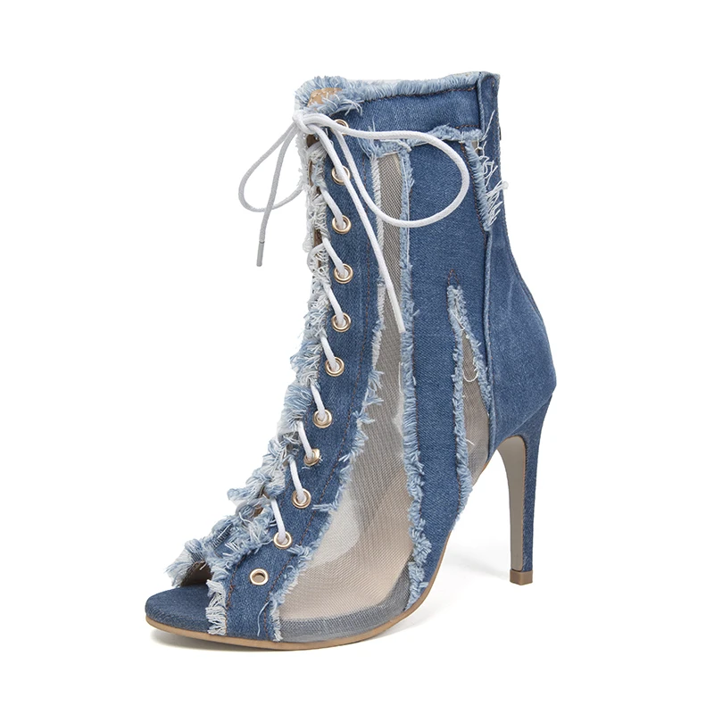 

Women's Shoes Western Cowboy Blue Casual Style Hollow Design Lace Up Sexy High Heels