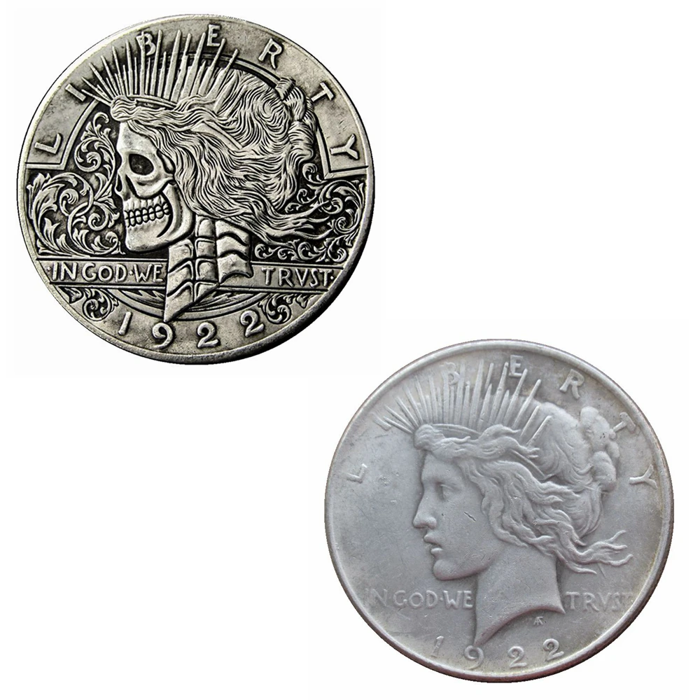 

HB(42) США Хобо Мир доллар 1922/1922 Мир доллар Череп Зомби Скелет посеребренные копии монет