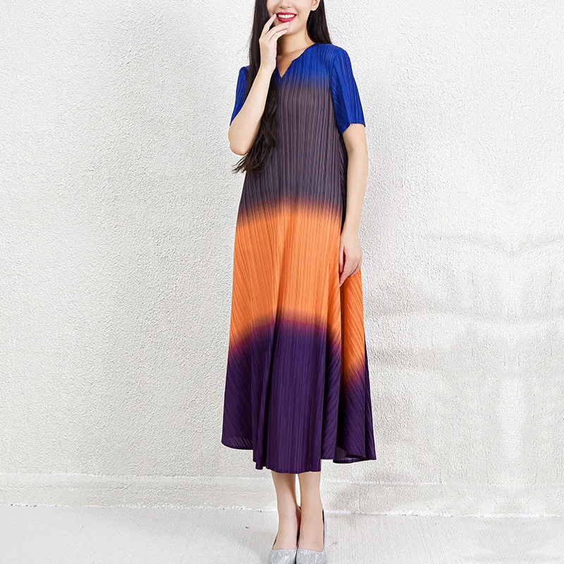 Летнее модное платье миаке с градиентом новая плиссированная облегающая и