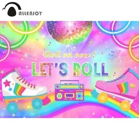 allenjoy rainbow lets roll birthday party 80 90s background glow skating neon roller disco pink dance photozone backdrop