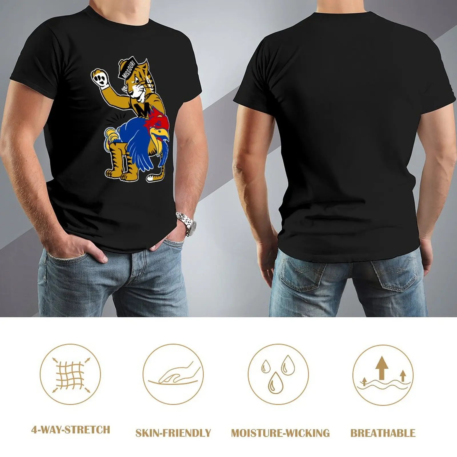 Фото Винтажная футболка M-U Tiger vs. K-U Jayhawk Spanking для мальчиков с животным принтом и принтом для мальчиков, спортивная футболка для мальчиков №4
