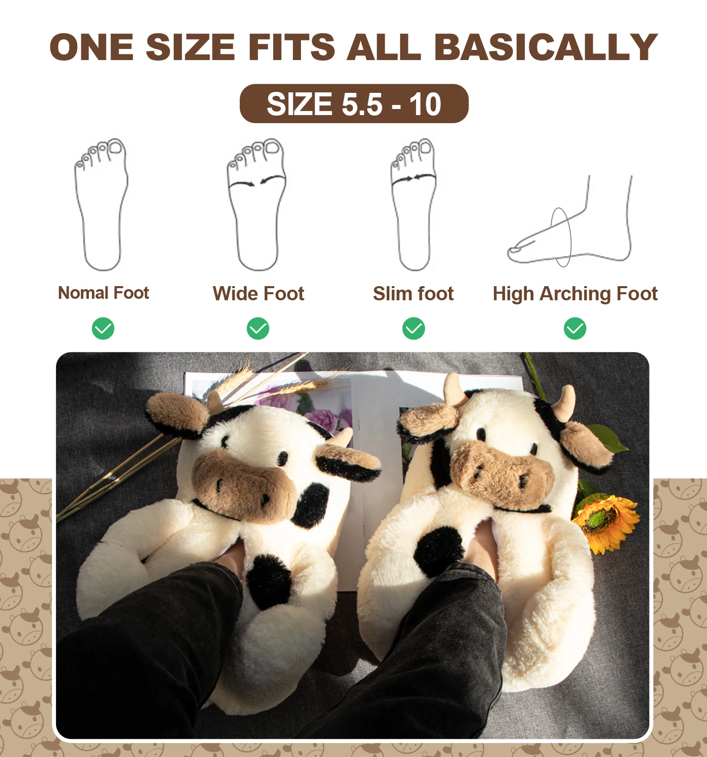 Womens Cute Teddy Bears Slippers Warm Fuzzy House Slipper Animal Slippers Home Fluffy Cow Slippers for Women Men Brithday Gifts