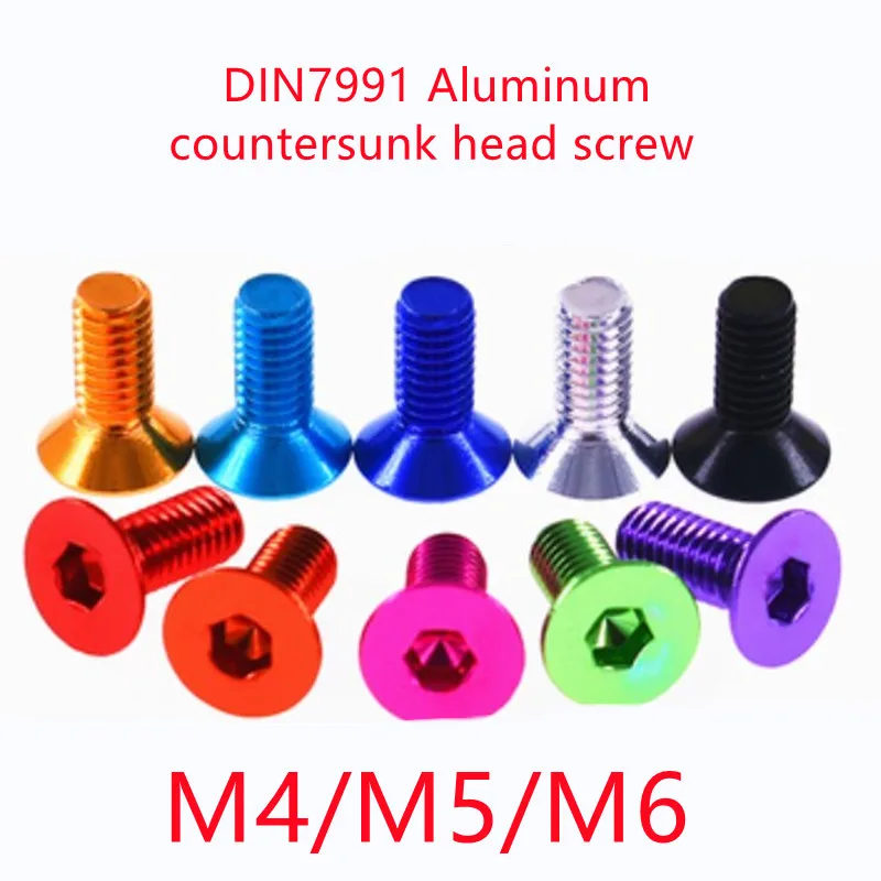 

10pcs Anodized Aluminum Flat hex Screws M4 M5 M6*6/8/10/12/16/20/25 colourful Hex Socket Countersunk head Screws Bolts