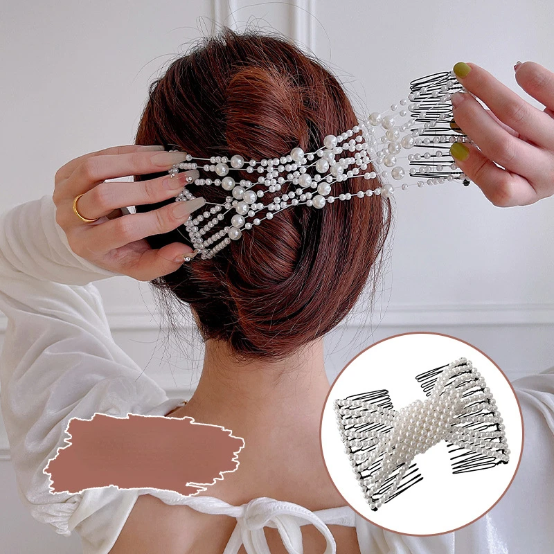 1 Pcs Magic Elastic Hair Comb Womens Bead Stretchy Women Hair Combs Professional Double Magic Slide Metal Comb Hair Clip Hairpin