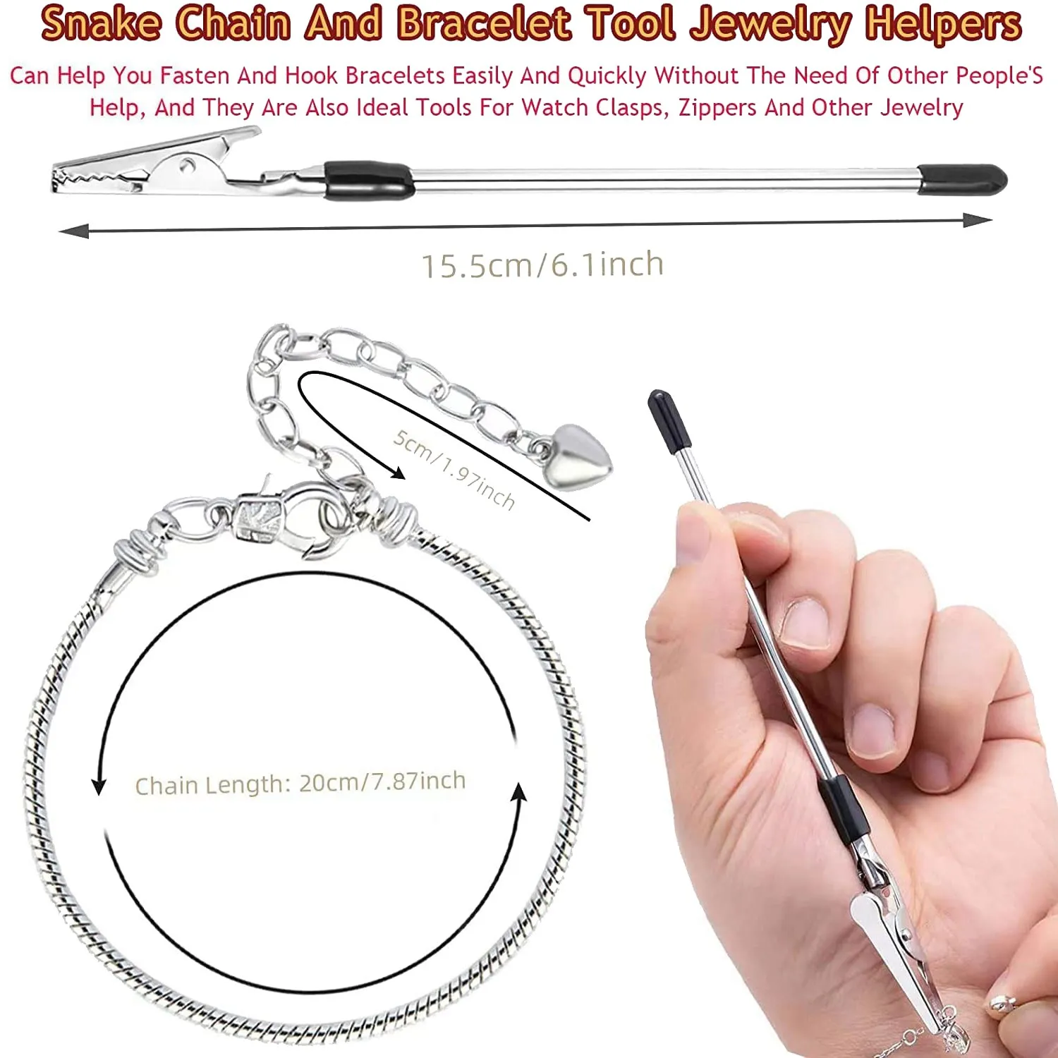 

20PCS Snake Chain Charm Bracelet with Bracelet Helper Adjustable Snake Bracelet Chains with Lobster Clasp Extender Chain