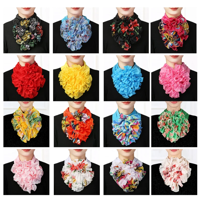 

Korean Floral Chiffon Neck Guard False Collar Hedging Scarf Summer Women Ice Silk Protect Cervical Elastic Bib Headneck