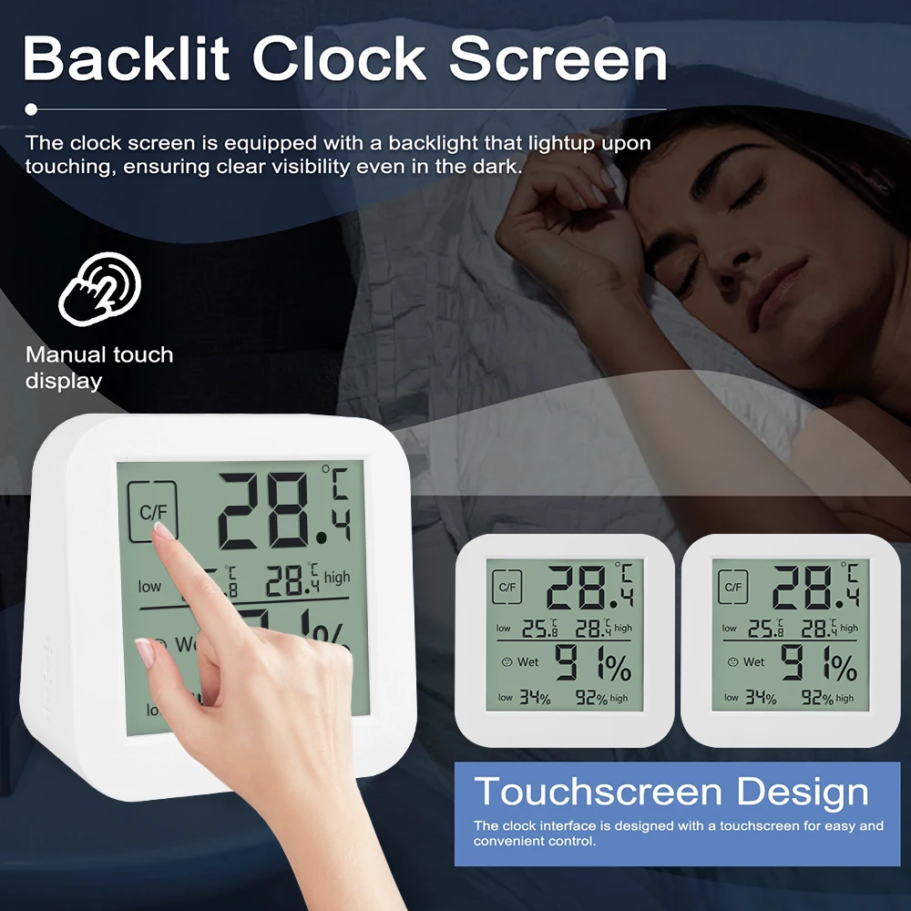 Крытые настольные часы ЖК-цифровой сенсорный экран измеритель влажности и