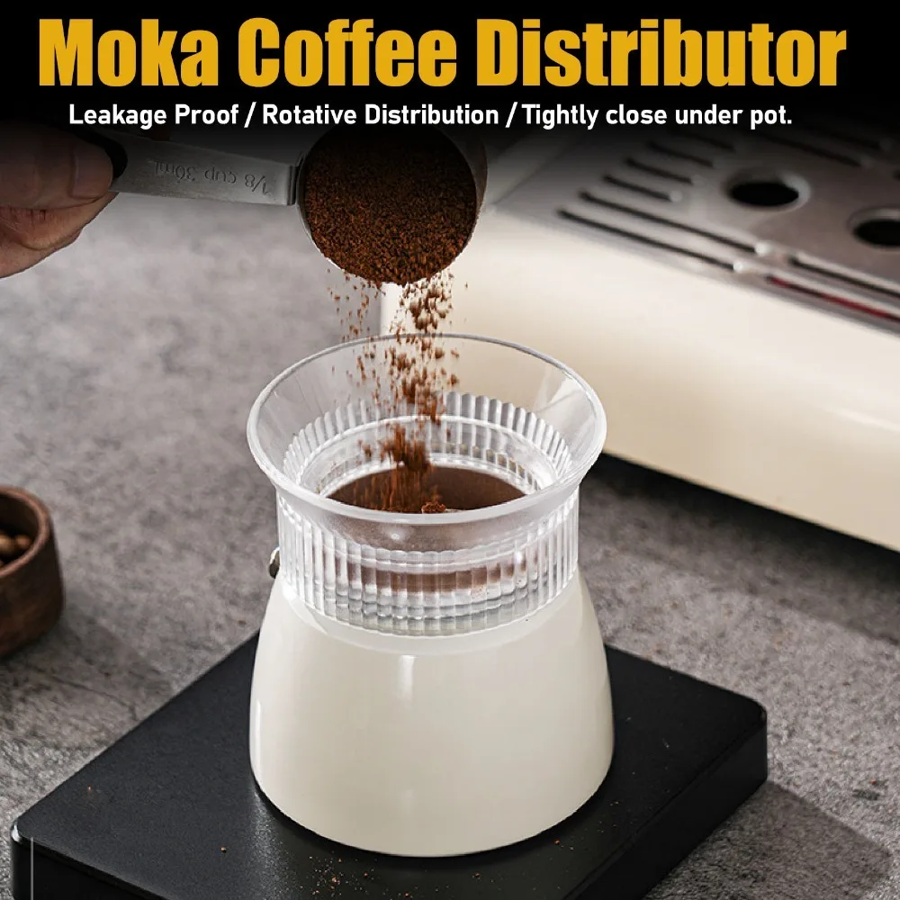 Фото Прозрачная/черная дозирующая воронка для кофеварки Moka Pot, совместимая с одинарным/двойным клапаном, из поликарбоната, с защитой от брызг №1