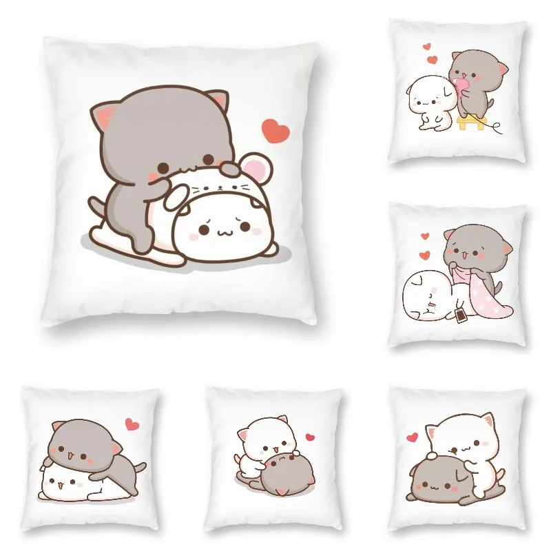 

Kawaii Peach And Goma Mochi Cat Throw Pillow Covers Living Room Decoration Kawaii Outdoor Cushions Cover Square Pillowcase