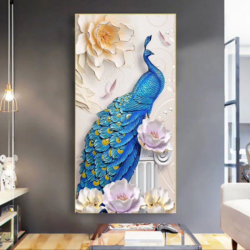 Абстрактный плакат с павлином и цветами, роскошное настенное искусство, Картина на холсте с животными, картина для гостиной, входа, украшение для дома
