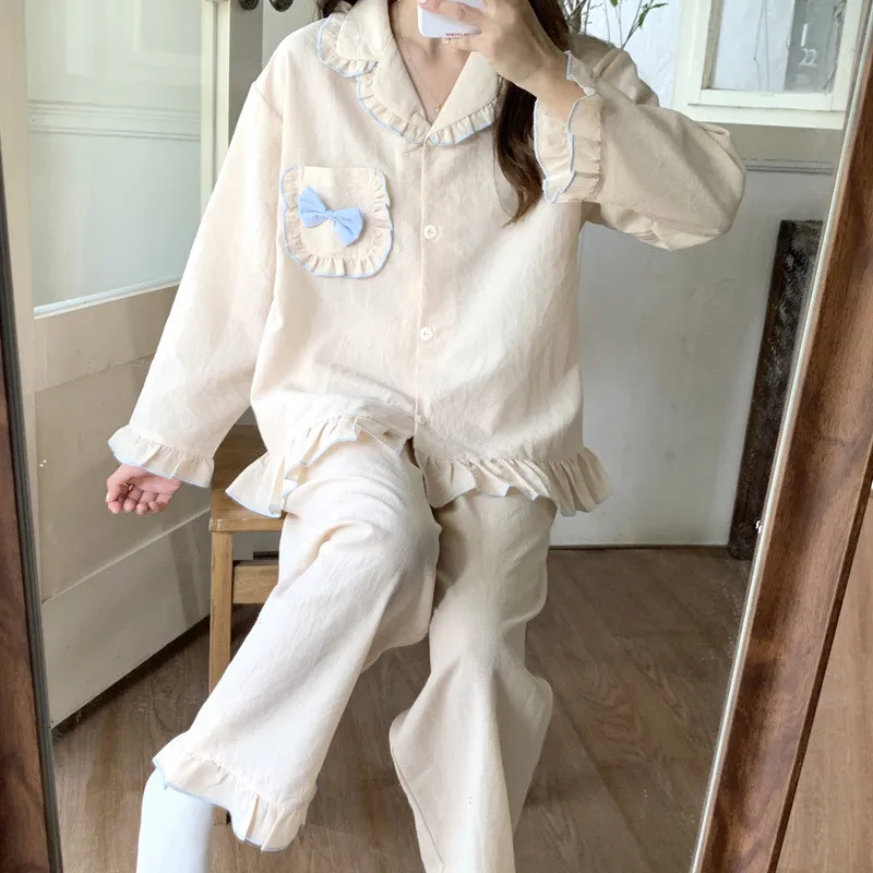 Пижамы в студенческом стиле для женщин весна-осень корейская версия домашняя