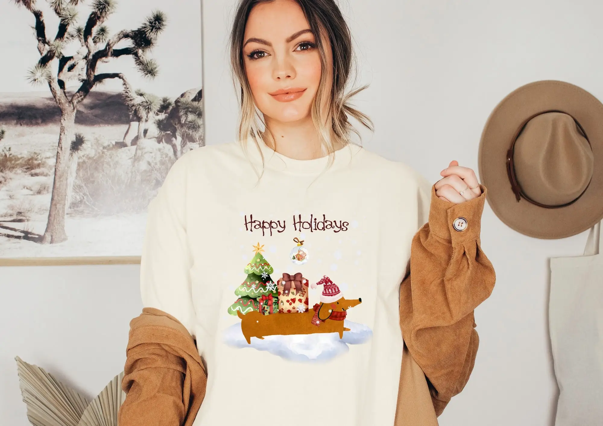 Рождественская футболка Wiener Dog зимняя одежда в стиле бохо