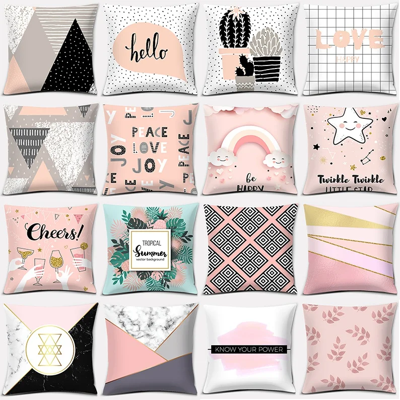 

Home Decoration Nordic Modern Pink Series Pillow Gift Office Decoration Pillow Bedroom Sofa Car Cushion Cover 45x45cm