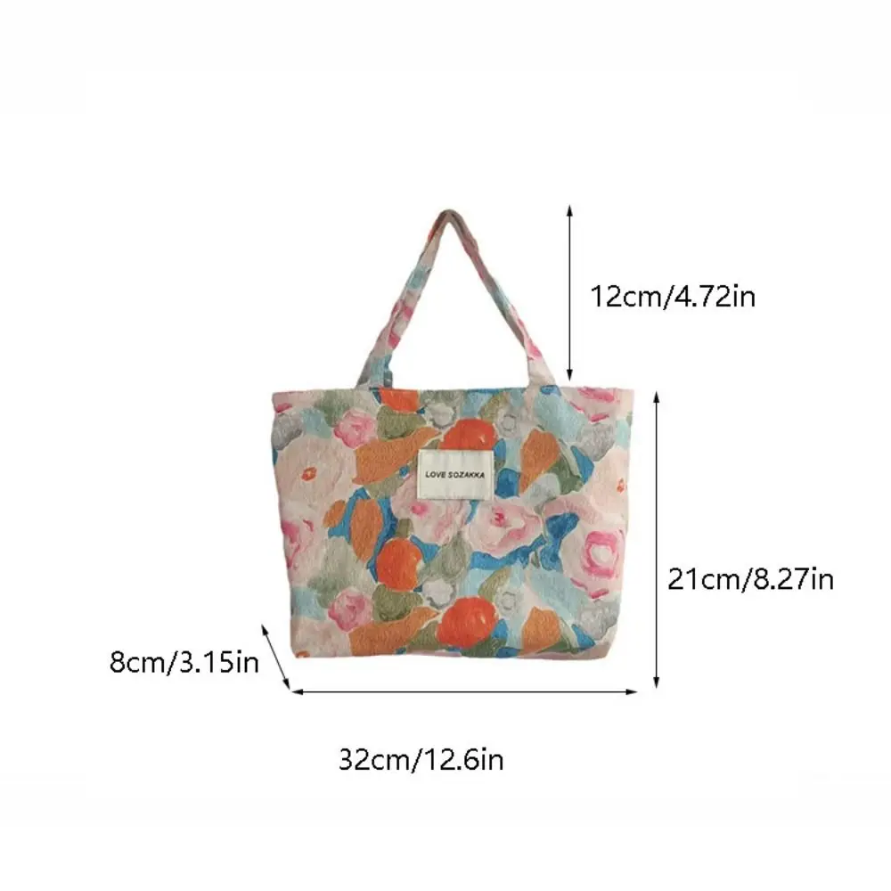 Oil Painting Floral Canvas Tote Bag Vintage Ins Style Tulip Japanese Style Multifunctional Shopping