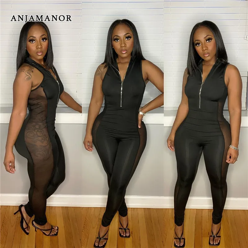 

Женский комбинезон на молнии, с сетчатой вставкой, без рукавов