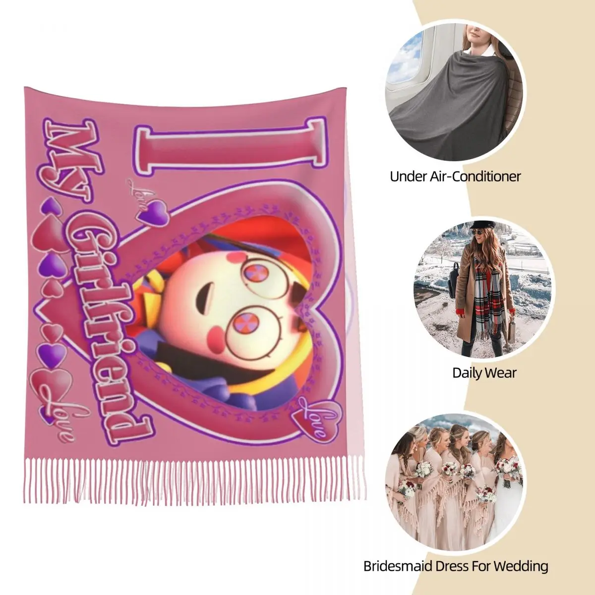 Женский шарф с кисточкой Pomni удивительный цифровой цирковый пакет большая зимняя