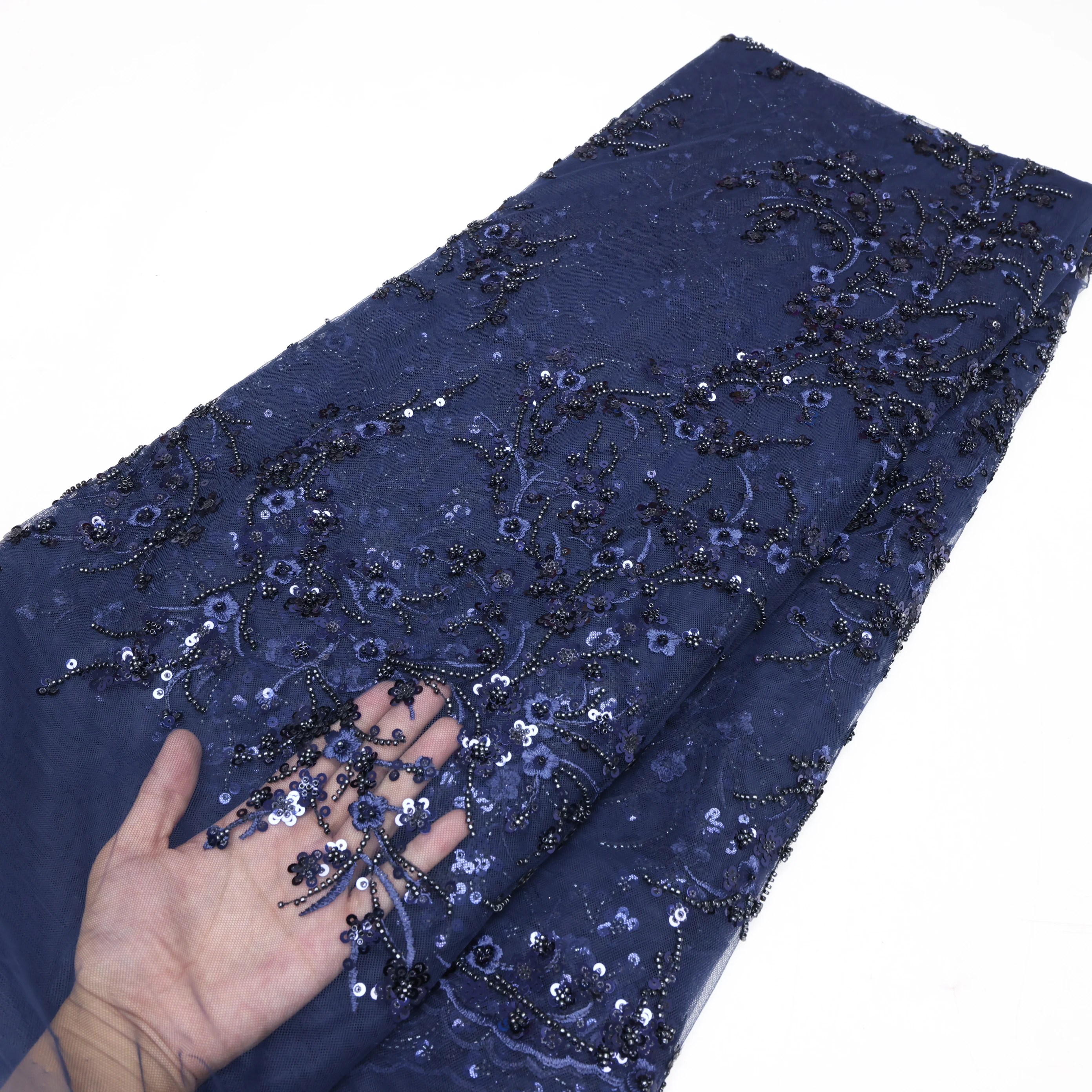 Высококачественная Африканская Кружевная Ткань Ручной Работы С Бусинами