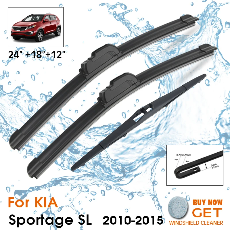 

KOSOO For KIA Sportage SL 2010 - 2015 Windshield Windscreen Window Brushes 24"+18"+12" Wiper Front & Rear Wiper Blades Set Kit