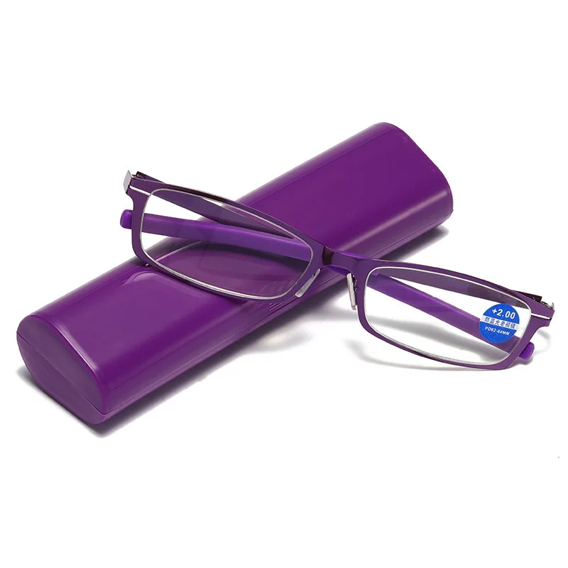 

Очки для чтения при дальнозоркости, кожаные ультра-искусственные очки с защитой от синего света, мужские и женские квадратные металлические очки для чтения HD с футляром