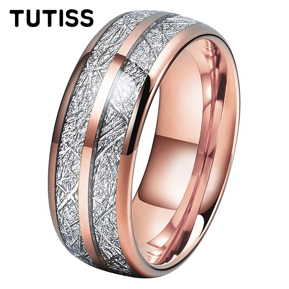 TUTISS Fashion 8mm Groove Beveled Tungsten Steel Ring Inlaid With Carbon Fiber For Men Women Wedding Comfortable Fit