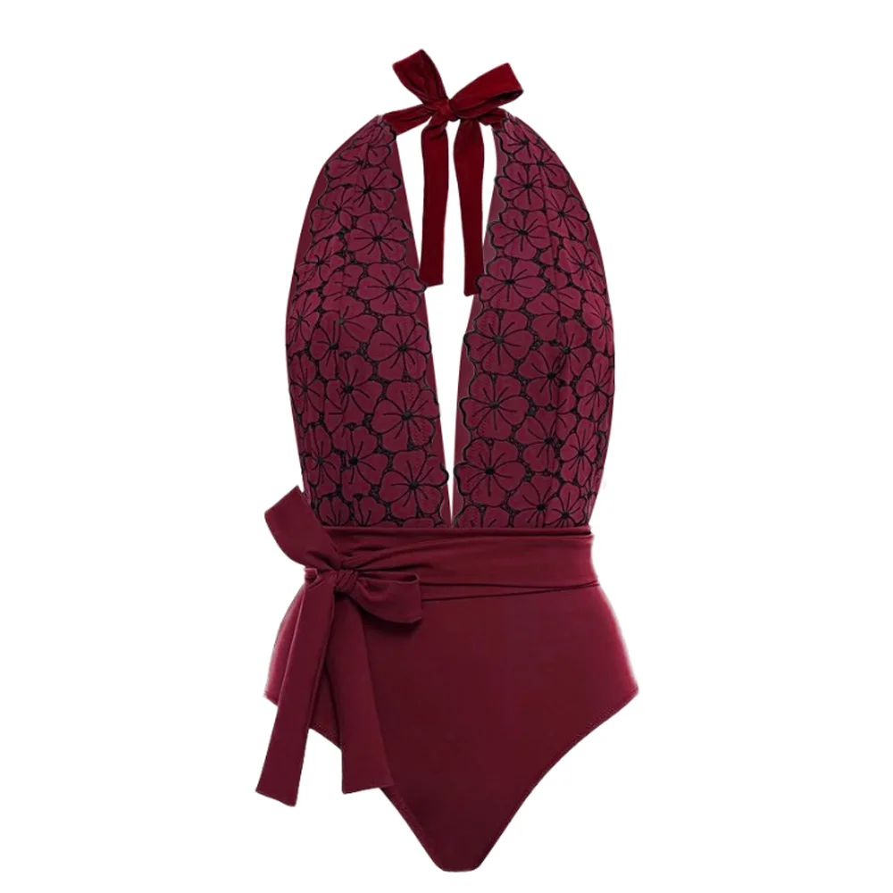 Petal Tie Fashion One Piece Swimsuit Summer Beach Women's Fitness Suit Sexy Solid Color Luxury Elegance Slim Fit Minimalism