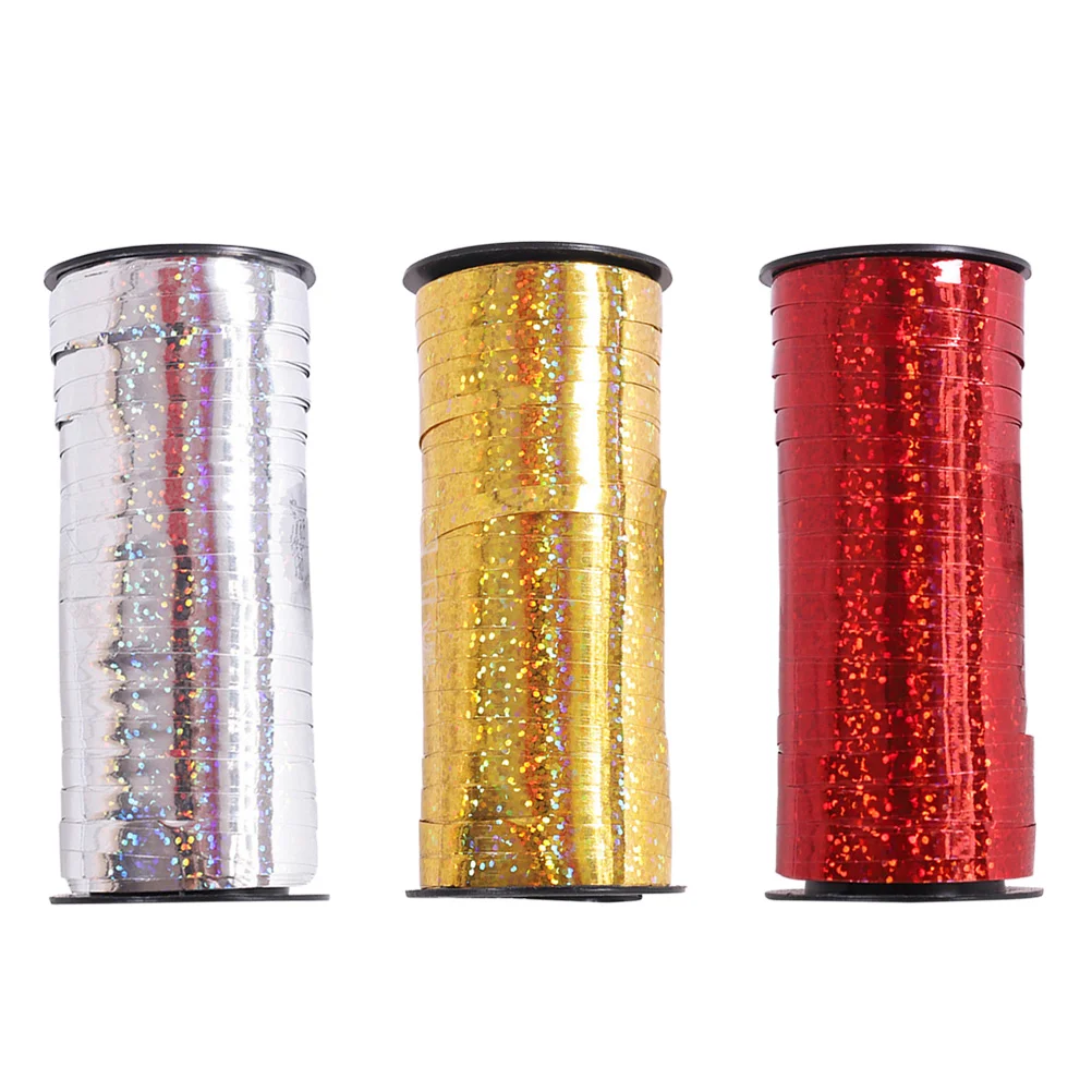 

3 Rolls Ribbon Shiny Metallic Sparkles Balloon Ribbons for Party Festival Craft Wrapping