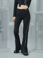 enshadower womens fashion streetwear skinny sexy pants zipper splicing all black style trouser hot cool girl
