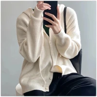 fashion hoodie women spring and autumn loose long sleeved button hooded sweater sweater all match casual bottoming pullover