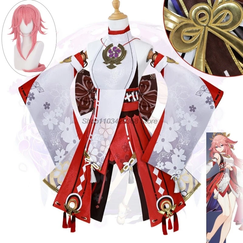 Yae Miko Genshin Impact Косплей Костюм Парик Платье Игра Yaemiko Guuji Костюмы для Хэллоуина