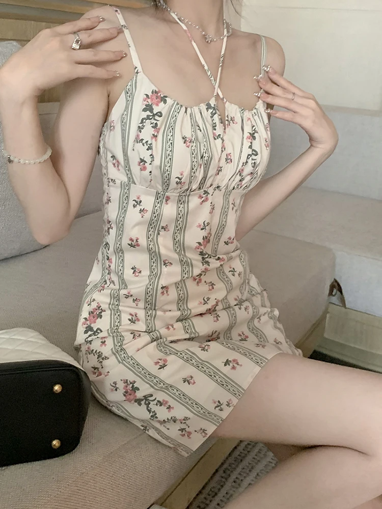 

Floral Dresses Women Summer Puff Sleeve Square Collar Lacing Mini Dress