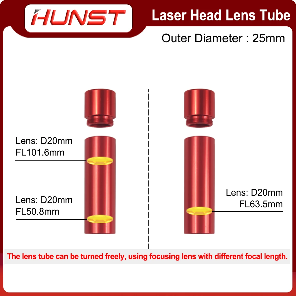 HUNST CO2 Laser Lens Tube for Lens Dia.20mm F50.8/63.5/101.6mm OD 25mm ID 21mm Double-head Teeth for CO2 Laser Cutter enlarge