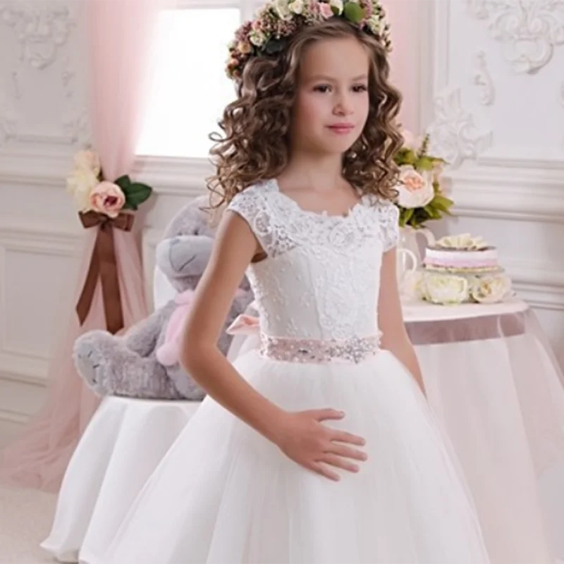 European and American children's wedding dress lace bow sleeveless birthday performance dance host girls' fluffy Princess Dress enlarge