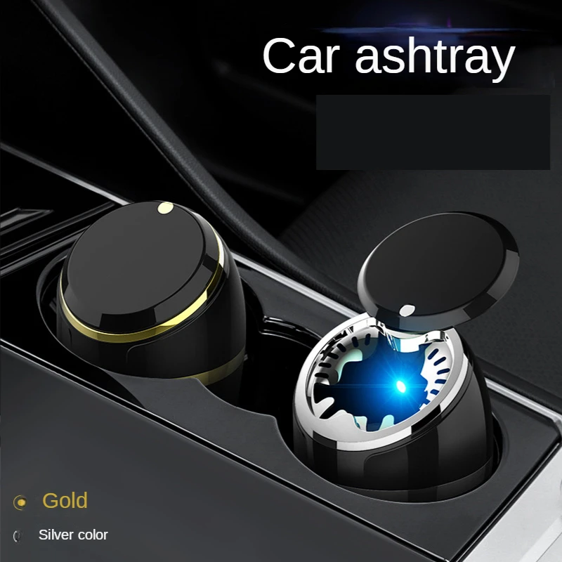 

Car Ashtray Auto Cigarette Smoke Ashtray LED Blue Light Cigarette Tobacco Ash Pocket Soot Flame ABS Metal Cup Portable Ashtray