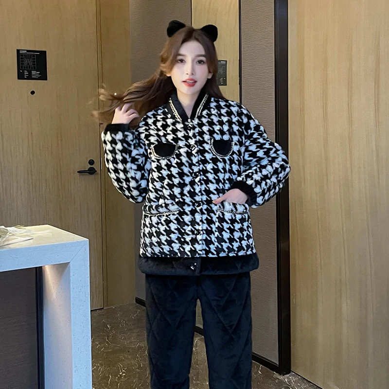 Женские пижамы Sanchang с узором гусиные лапки женские осенне-зимние трехслойные