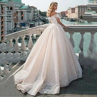 modern v neck short sleeve wedding dress with 3d lace appliques up for bridal gown beading princess ball gown vestidos de novia