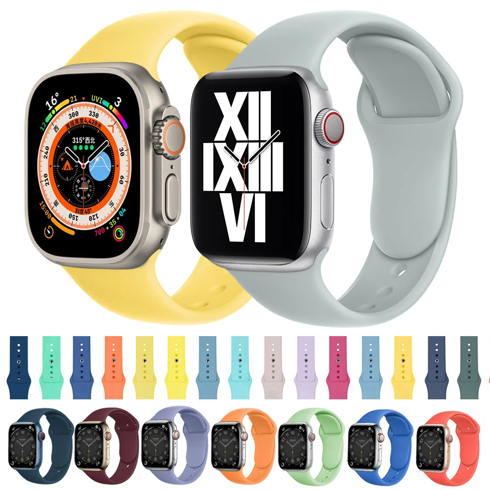 

silicone strap for apple watch band 44mm 45mm 40mm 41mm 38mm 42 mm Ultra 49mm Rubber bracelet iWatch series 7 8 3 4 5 6 se band