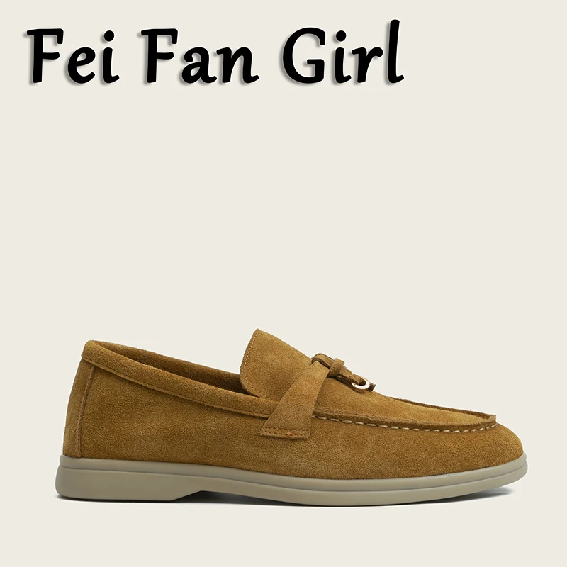 Metal Lock Fringe Decor Casual Shoes Genuine Leather Flat Shoes Women Slip on Loafers Walk Mules Spring Women Shoes