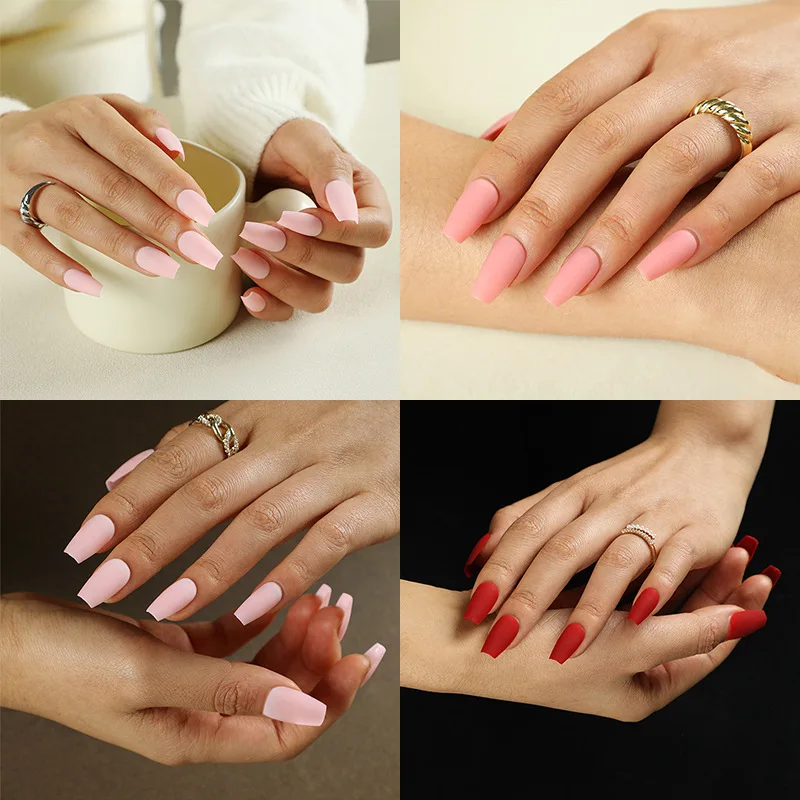 

Однотонные носимые искусственные ногти с матовым покрытием, Короткие съемные Готовые накладные ногти с клеем