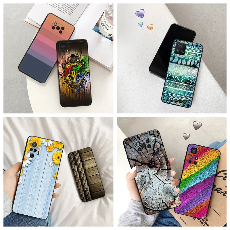 Силиконовый черный чехол для телефона Xiaomi Poco C61 F5 F4 GT F3 F1 X4 X3 X5 M3 M4 Pro M5 C51 C50 C40 Flower Retro