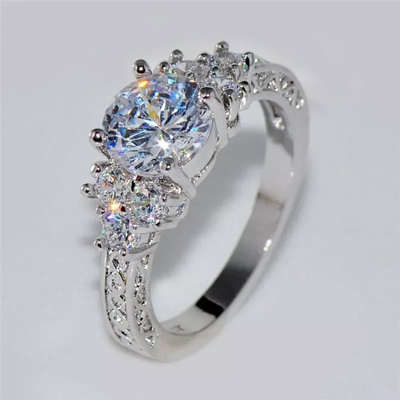 

New in Fashion Silver Color Engagement Rings for Women Fashion White Zircon Crystal Ring Anniversary Bridal Wedding Jewelry y2k